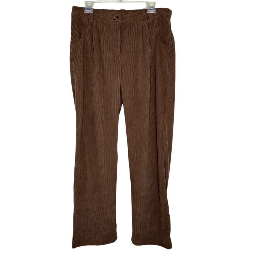 Halara Pull On Wide Leg Pleated Corduroy Pants Brown Size Large Tall NWT